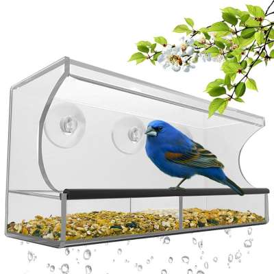 Window Bird Feeder with Strong Suction Cups and Seed Tray, Outdoor Birdfeeders for Wild Birds