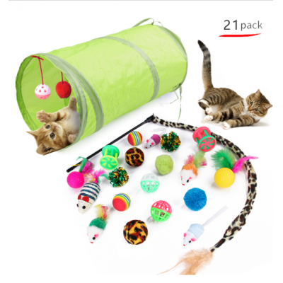 21 Cat Toys Kitten Toys Assortments Cat Feather Teaser Wand Interactive Feather Toy